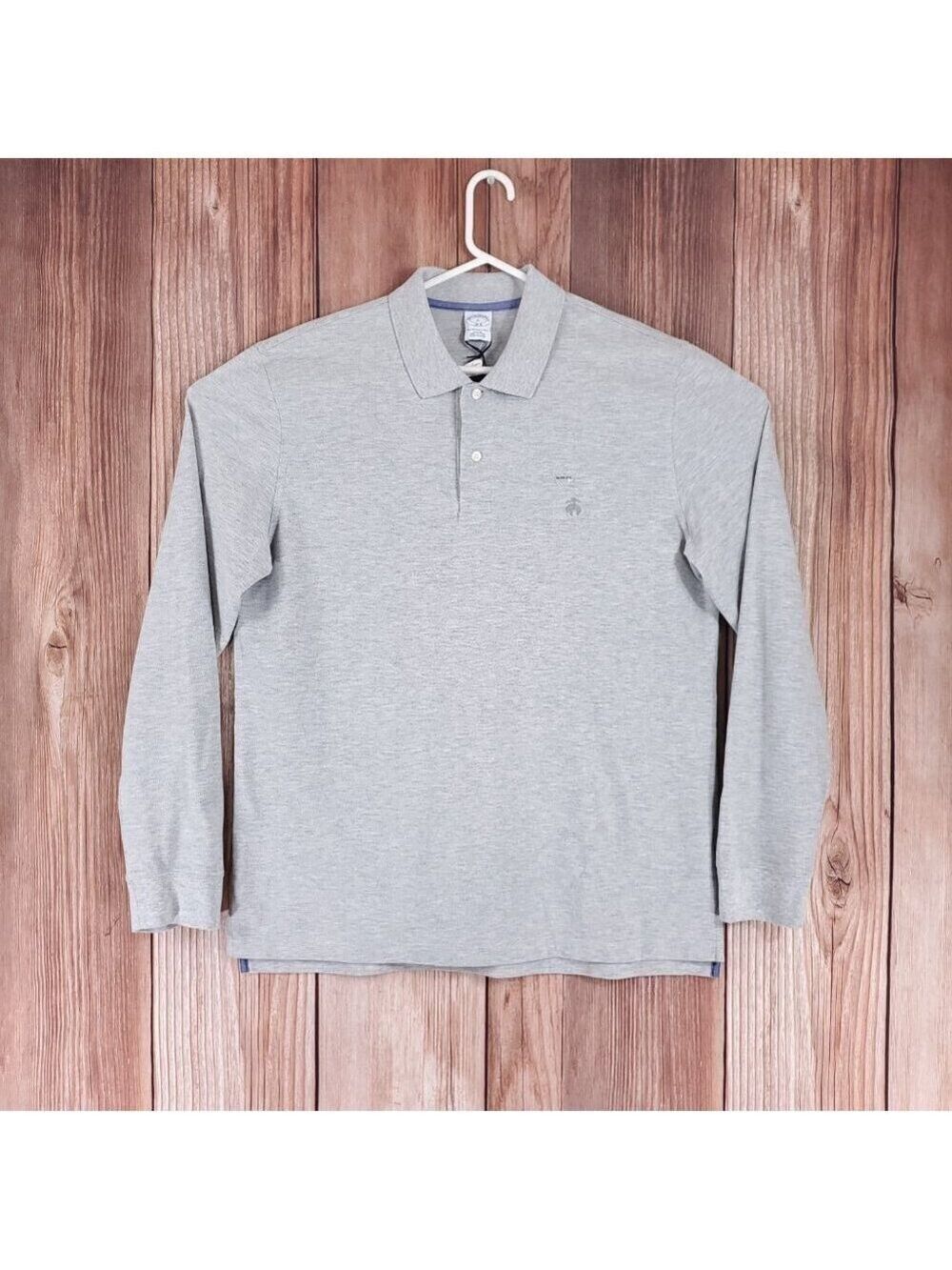 NWT Brooks Brothers Mens XL Performance Polo Slim Fit Long Sleeve Shirt Gray